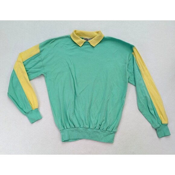 Camberly Knits Vintage 80s 90s Men's Shirt Size XL Green Yellow Collared - Picture 2 of 12